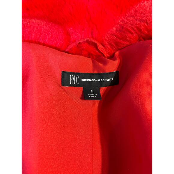 I.N.C. Faux Fur Bright Red Coat Size Small - Picture 6 of 6